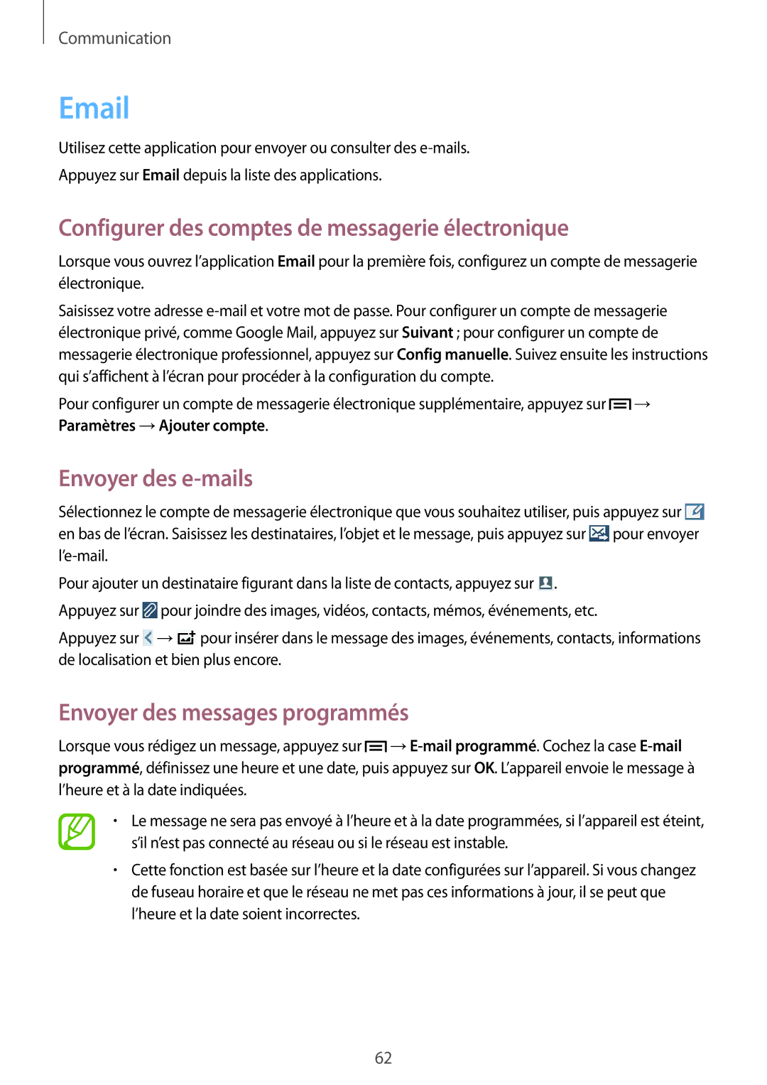 Samsung GT-I9505ZKABOG, GT-I9505ZKEXEF, GT-I9505ZIASFR, GT-I9505ZBAXEF Configurer des comptes de messagerie électronique 