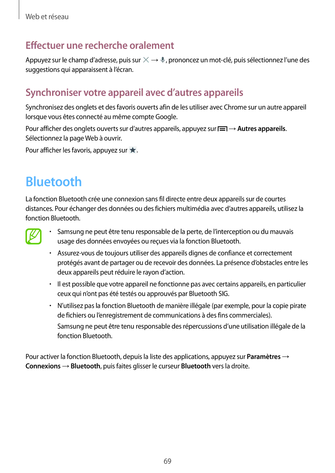 Samsung GT-I9505ZKANRJ, GT-I9505ZKEXEF, GT-I9505ZIASFR manual Bluetooth, Synchroniser votre appareil avec d’autres appareils 