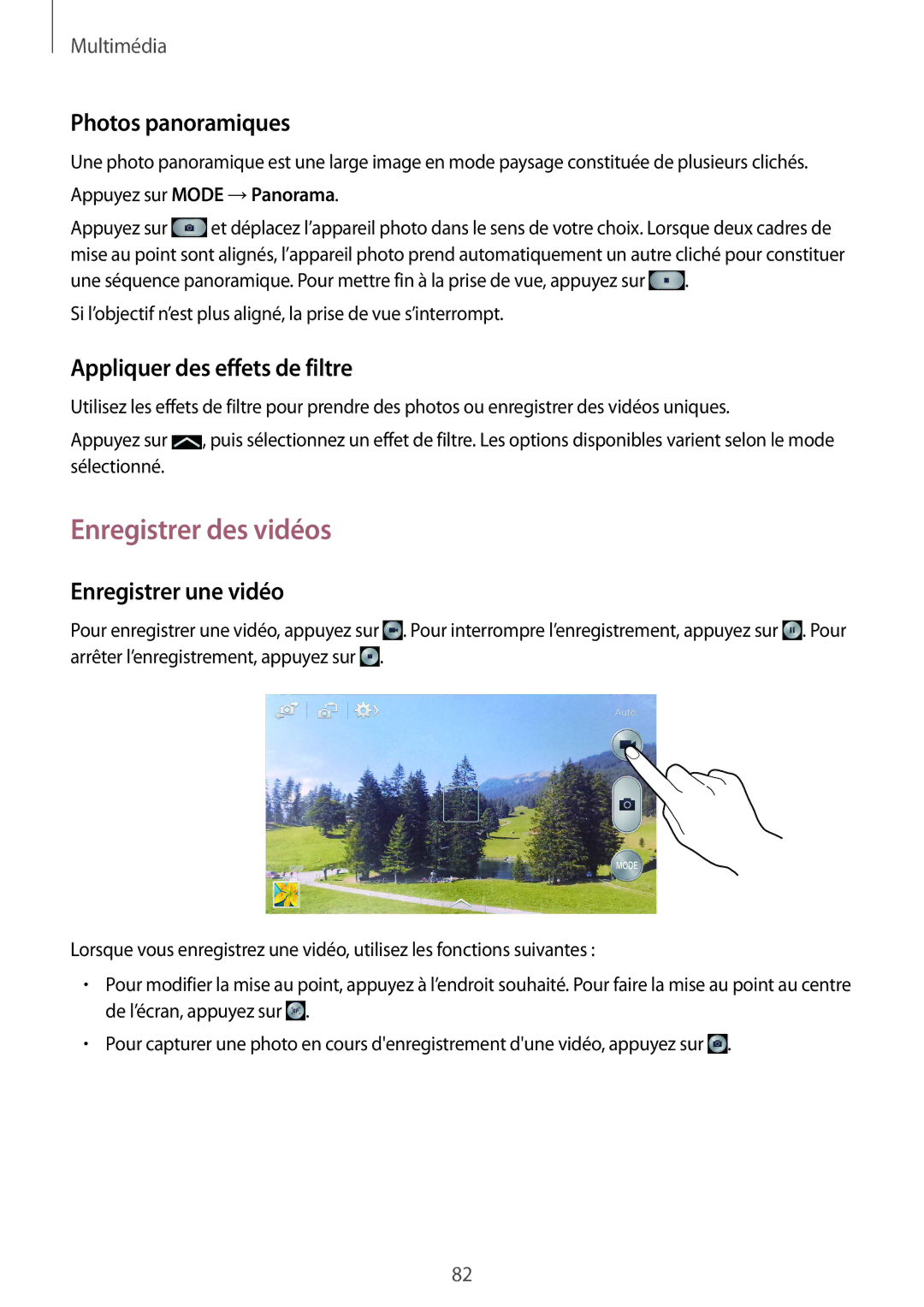 Samsung GT-I9505ZWAFTM Enregistrer des vidéos, Photos panoramiques, Appliquer des effets de filtre, Enregistrer une vidéo 