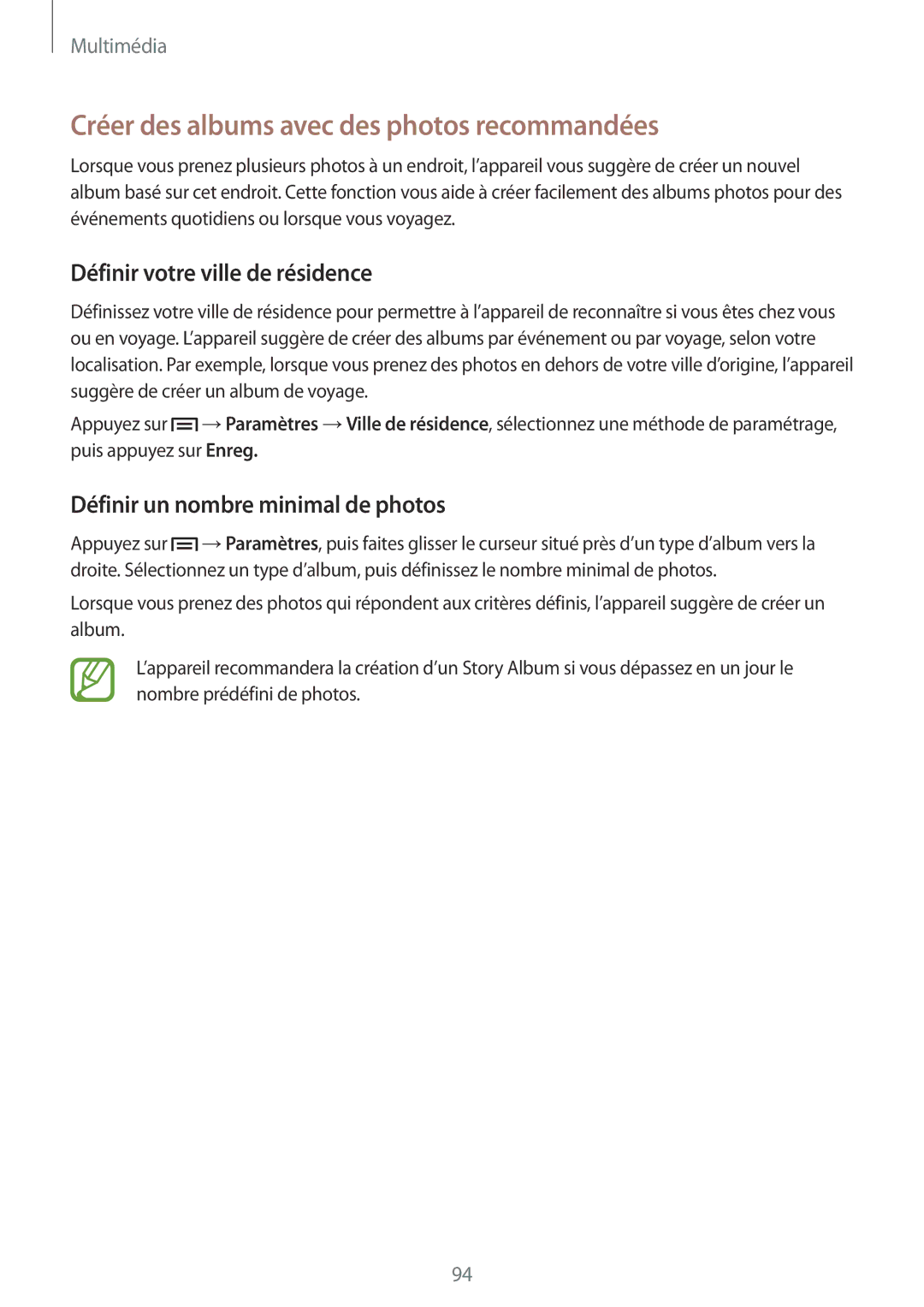 Samsung GT-I9505ZWANRJ, GT-I9505ZKEXEF Créer des albums avec des photos recommandées, Définir votre ville de résidence 