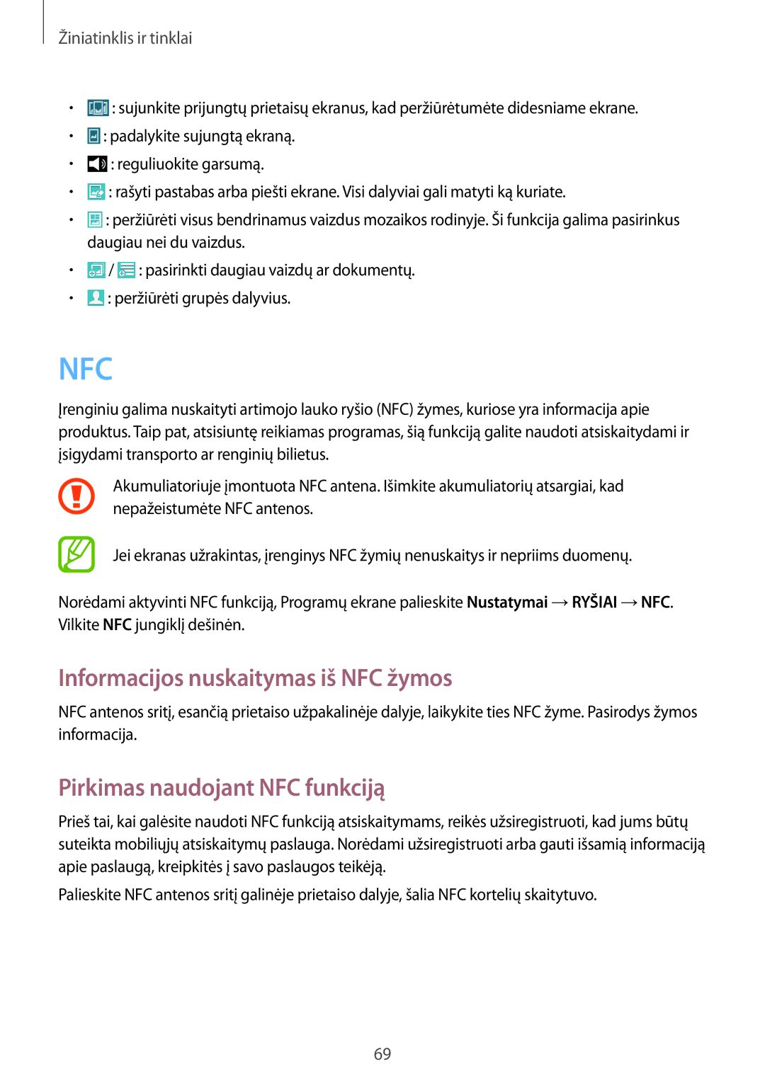 Samsung GT-I9505ZKASEB, GT-I9505ZRZSEB manual Informacijos nuskaitymas iš NFC žymos, Pirkimas naudojant NFC funkciją 