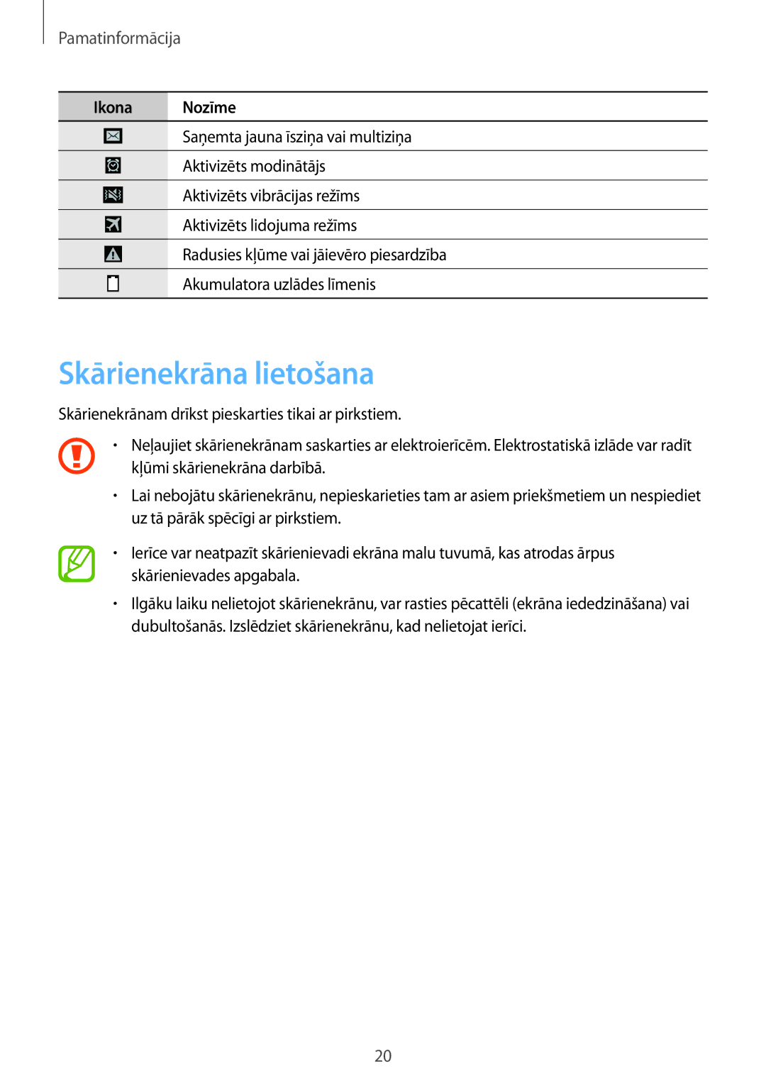 Samsung GT-I9505ZWASEB, GT-I9505ZRZSEB, GT-I9505DKYSEB, GT-I9505ZKASEB manual Skārienekrāna lietošana, Pamatinformācija 