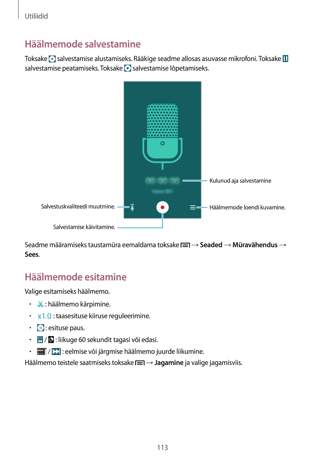 Samsung GT-I9505ZBASEB, GT-I9505ZRZSEB, GT-I9505DKYSEB, GT-I9505ZWASEB Häälmemode salvestamine, Häälmemode esitamine, Sees 