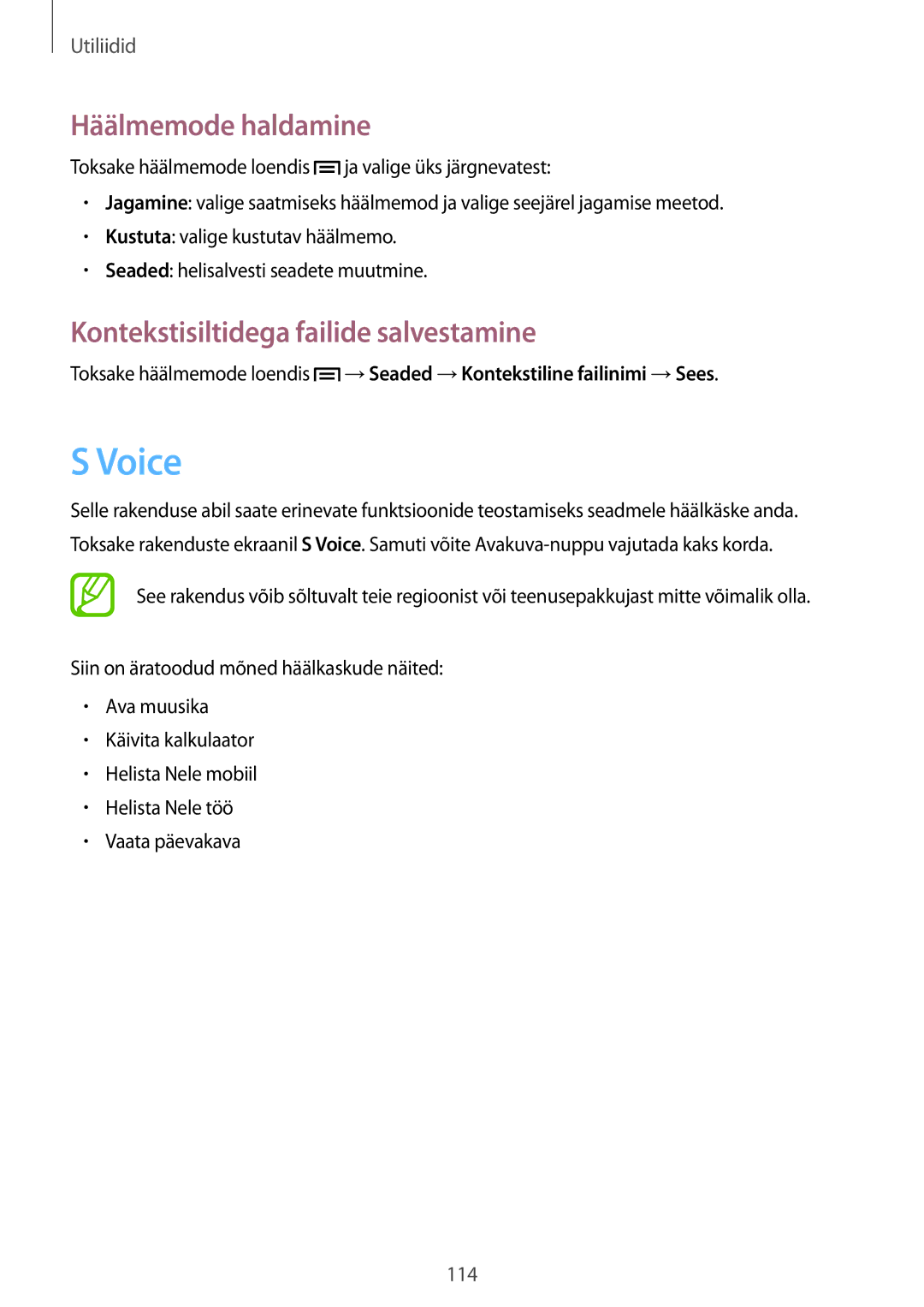 Samsung GT-I9505ZRZSEB, GT-I9505DKYSEB, GT-I9505ZWASEB Voice, Häälmemode haldamine, Kontekstisiltidega failide salvestamine 