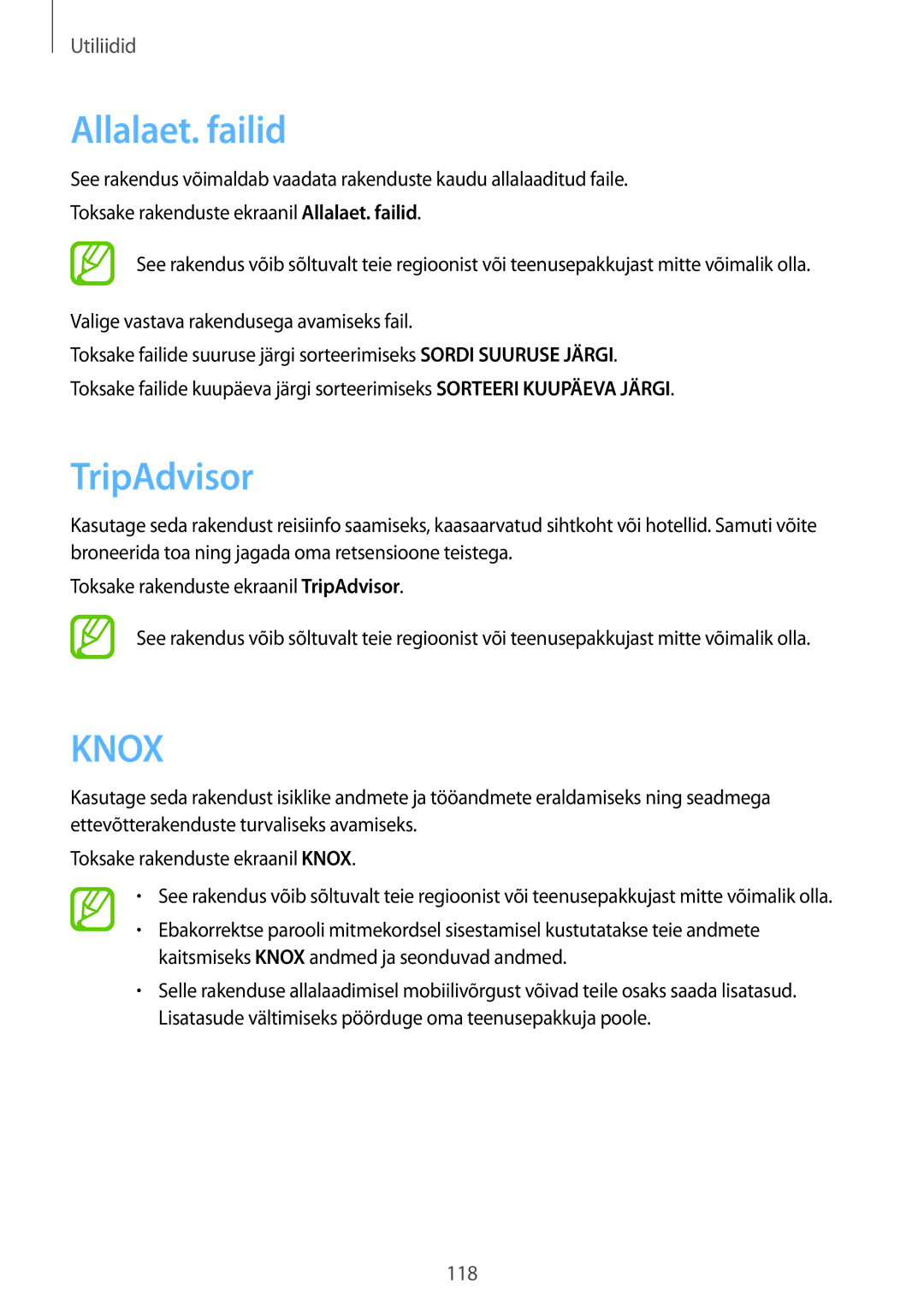 Samsung GT-I9505ZRASEB, GT-I9505ZRZSEB, GT-I9505DKYSEB, GT-I9505ZWASEB, GT-I9505ZKASEB manual Allalaet. failid, TripAdvisor 