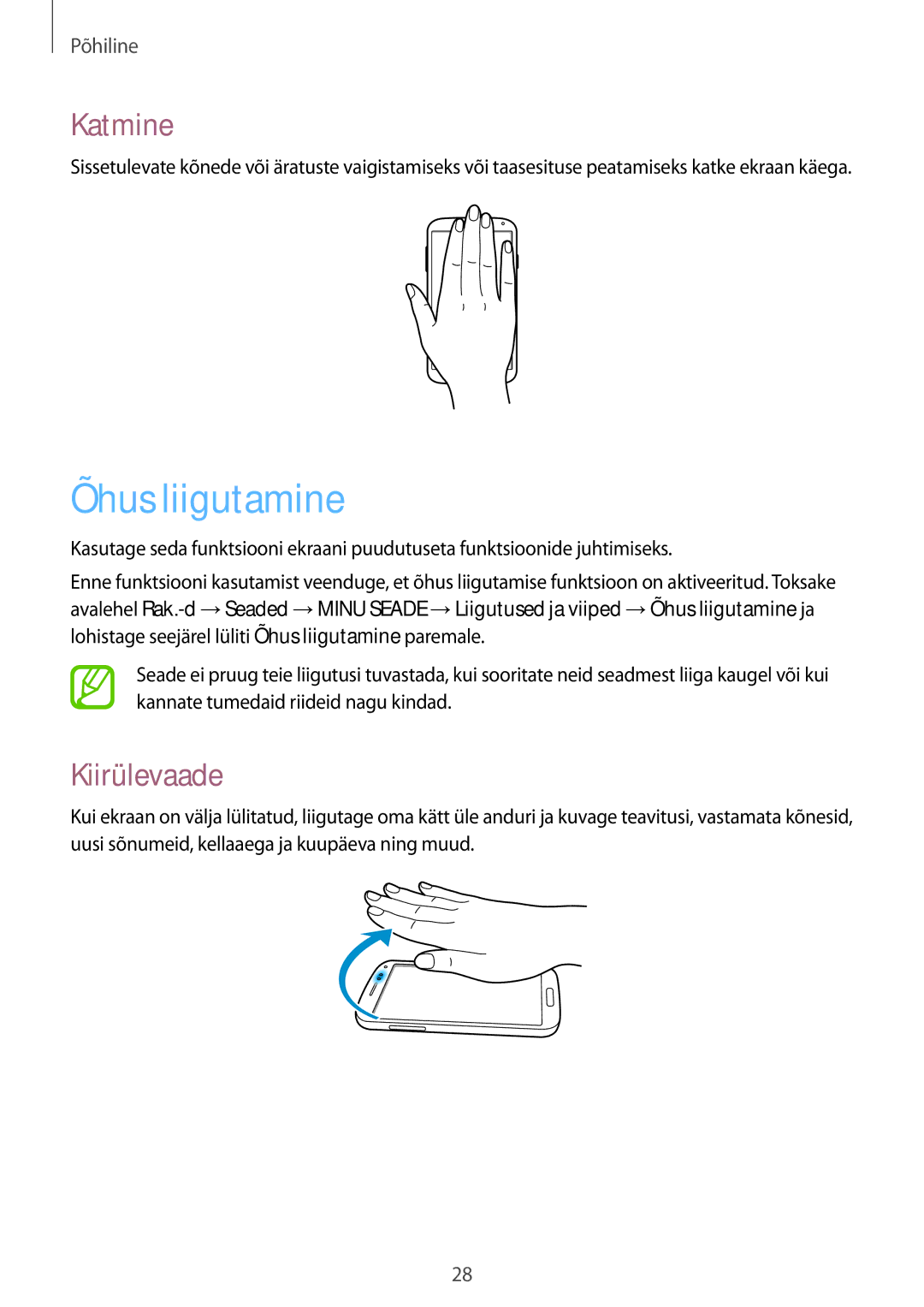 Samsung GT-I9505ZRASEB, GT-I9505ZRZSEB, GT-I9505DKYSEB, GT-I9505ZWASEB manual Õhus liigutamine, Katmine, Kiirülevaade 