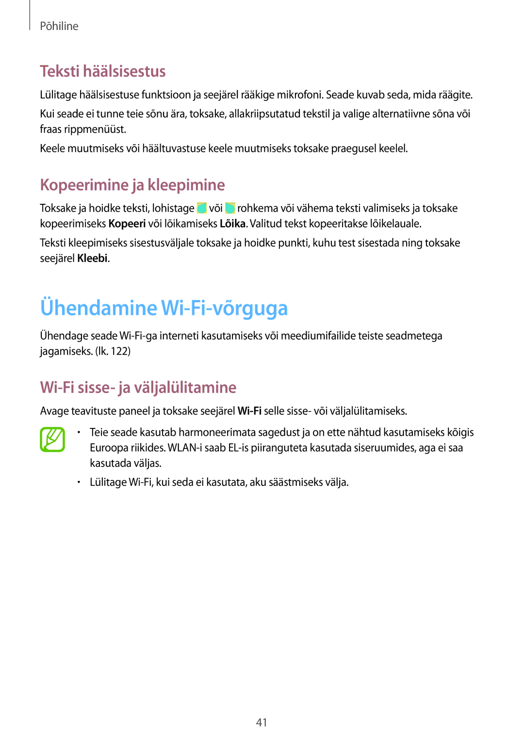 Samsung GT-I9505ZBASEB, GT-I9505ZRZSEB manual Ühendamine Wi-Fi-võrguga, Teksti häälsisestus, Kopeerimine ja kleepimine 