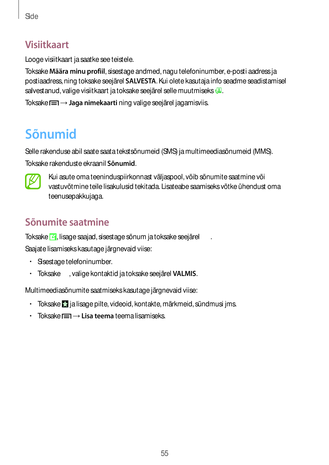 Samsung GT-I9505DKYSEB, GT-I9505ZRZSEB Sõnumid, Visiitkaart, Sõnumite saatmine, Looge visiitkaart ja saatke see teistele 