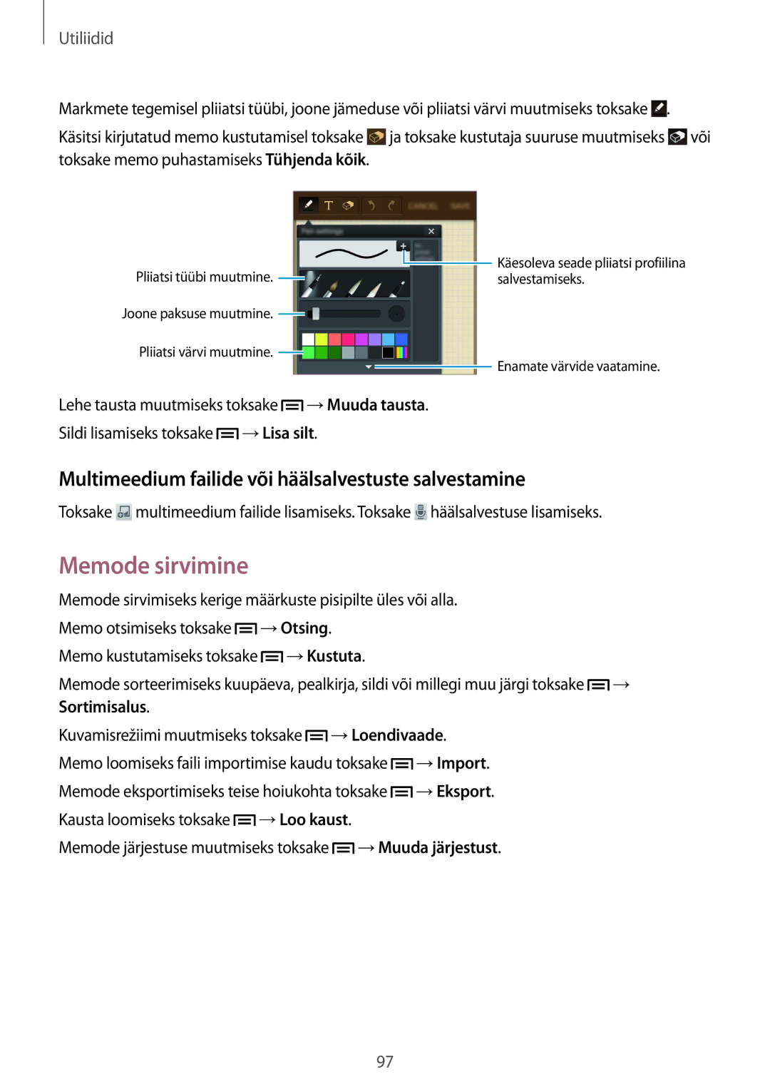 Samsung GT-I9505DKYSEB, GT-I9505ZRZSEB manual Memode sirvimine, Multimeedium failide või häälsalvestuste salvestamine 