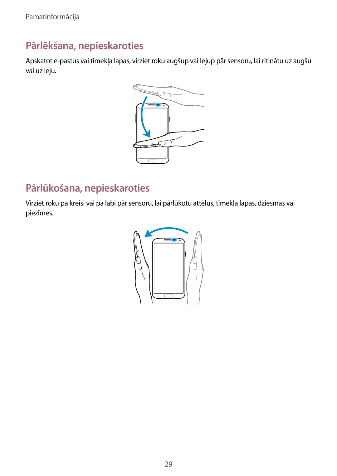 Samsung GT-I9505ZBASEB, GT-I9505ZRZSEB, GT-I9505DKYSEB manual Pārlēkšana, nepieskaroties, Pārlūkošana, nepieskaroties 