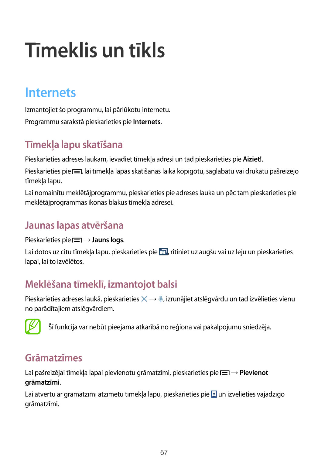 Samsung GT-I9505DKYSEB, GT-I9505ZRZSEB, GT-I9505ZWASEB, GT-I9505ZKASEB, GT-I9505ZRASEB manual Tīmeklis un tīkls, Internets 