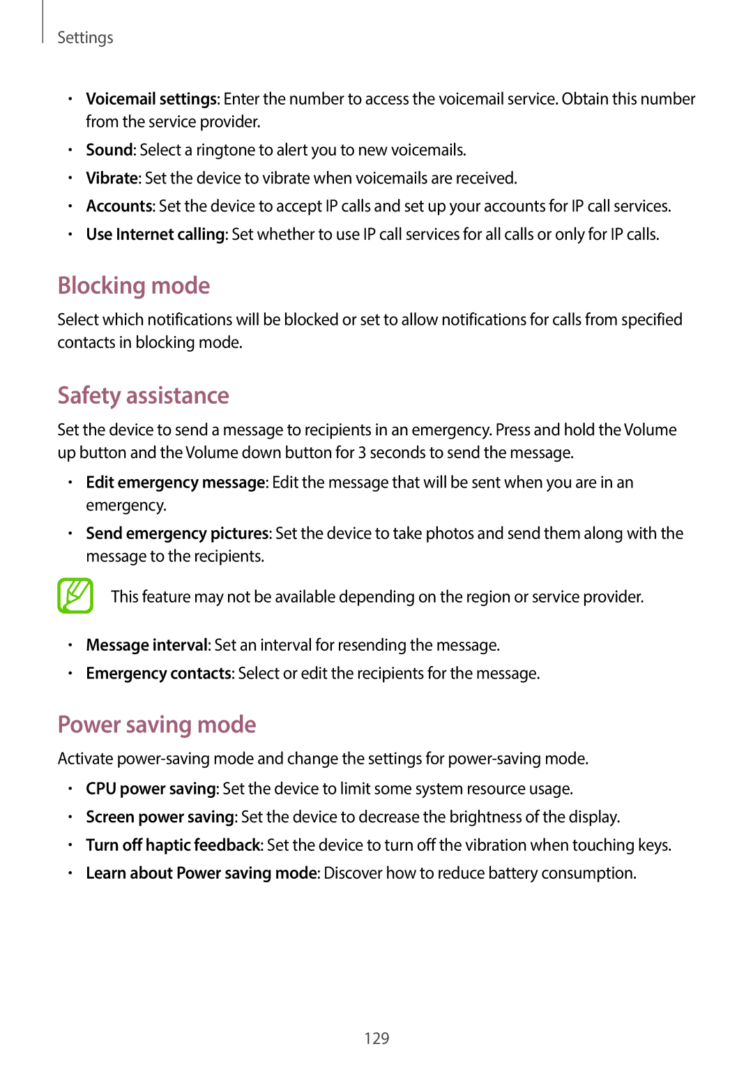 Samsung GT-I9505ZWAATL, GT-I9505ZWAEPL, GT-I9505ZRADBT, GT-I9505ZKATPL Blocking mode, Safety assistance, Power saving mode 