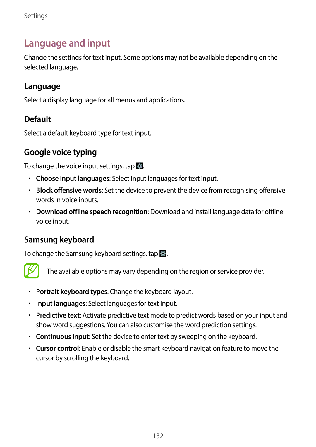 Samsung GT-I9505ZRASEB, GT-I9505ZWAEPL, GT-I9505ZRADBT Language and input, Default, Google voice typing, Samsung keyboard 