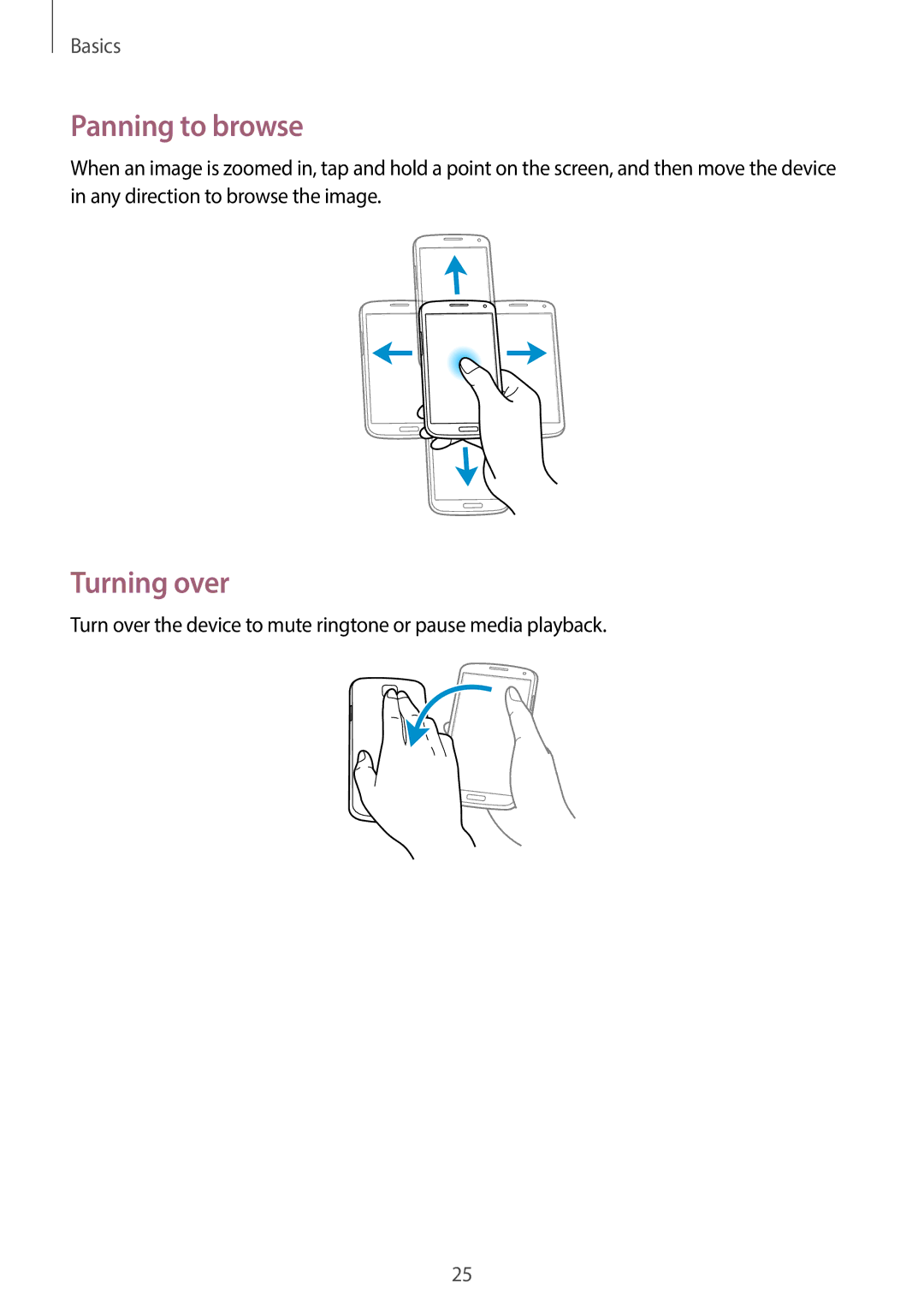 Samsung GT-I9505ZKEDBT, GT-I9505ZWAEPL, GT-I9505ZRADBT, GT-I9505ZKATPL, GT-I9505ZKADBT manual Panning to browse, Turning over 