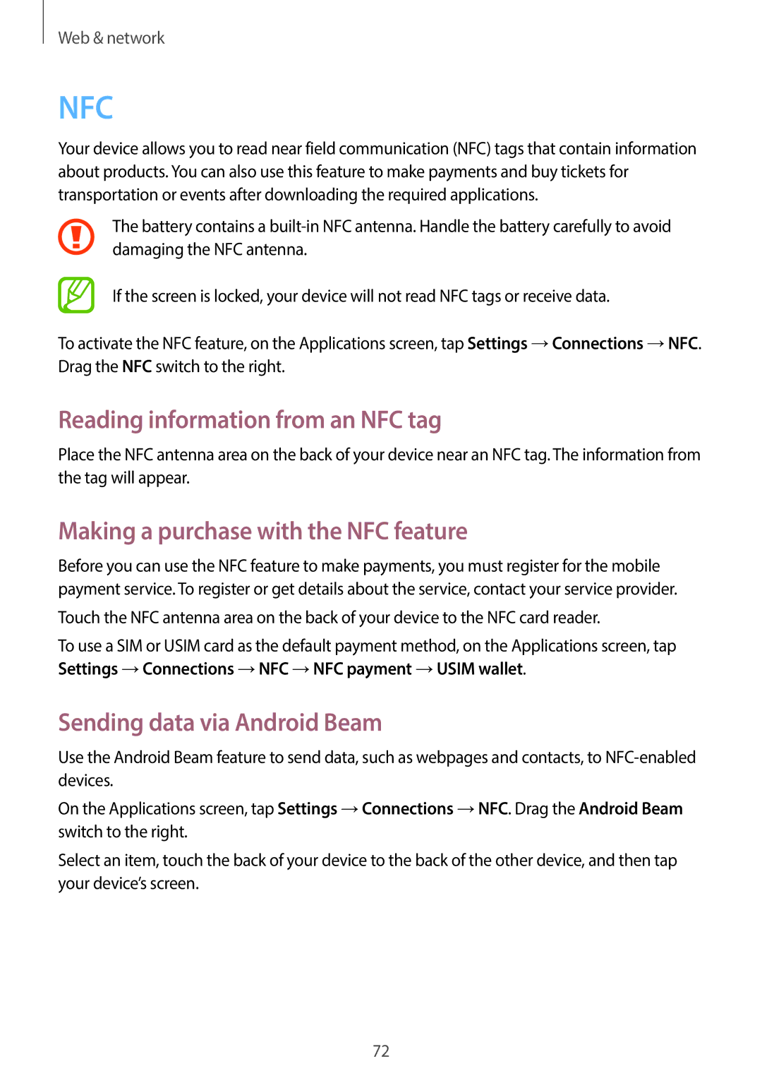 Samsung GT-I9505DKYXEF, GT-I9505ZWAEPL manual Reading information from an NFC tag, Making a purchase with the NFC feature 