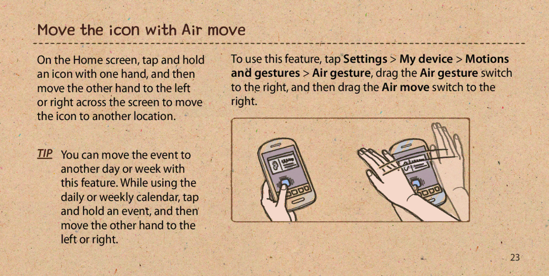 Samsung GT-I9505ZWADBT, GT-I9505ZWAEPL, GT-I9505ZRADBT, GT-I9505ZKATPL, GT-I9505ZKADBT manual Move the icon with Air move 