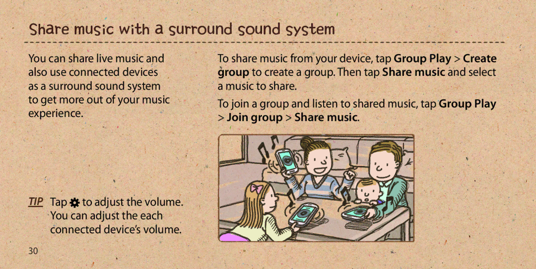 Samsung GT-I9505ZWAOPT, GT-I9505ZWAEPL, GT-I9505ZRADBT, GT-I9505ZKATPL manual Share music with a surround sound system 