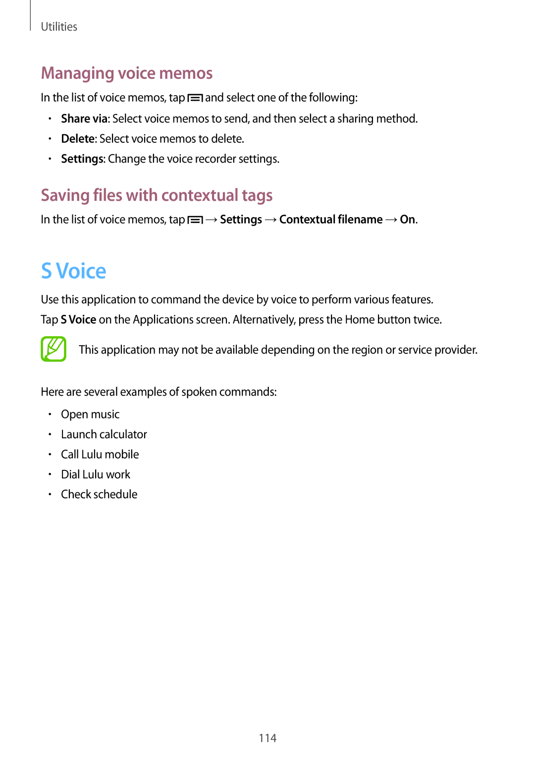 Samsung GT-I9505ZWAXEH, GT-I9505ZWAEPL, GT-I9505ZRADBT manual Voice, Managing voice memos, Saving files with contextual tags 
