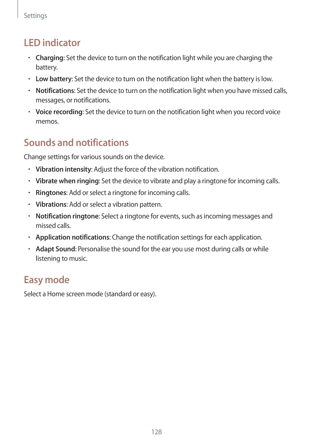 Samsung GT-I9505ZWACOA, GT-I9505ZWAEPL, GT-I9505ZRADBT, GT-I9505ZKATPL LED indicator, Sounds and notifications, Easy mode 