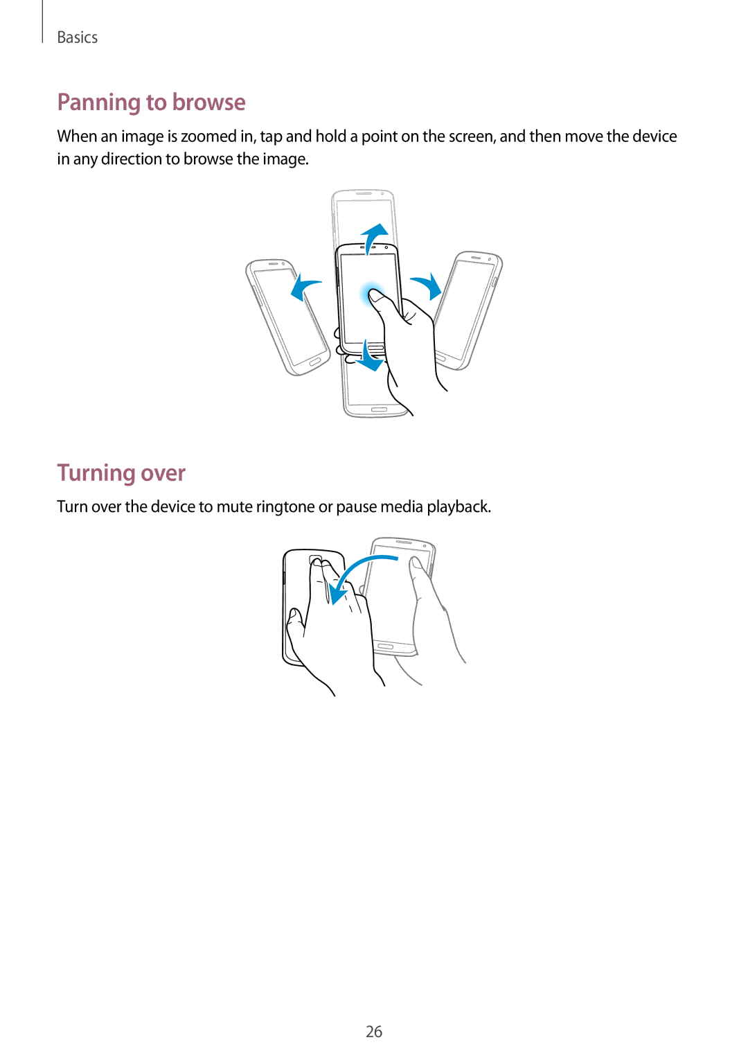 Samsung GT-I9505ZKAEUR, GT-I9505ZWAEPL, GT-I9505ZRADBT, GT-I9505ZKATPL, GT-I9505ZKADBT manual Panning to browse, Turning over 