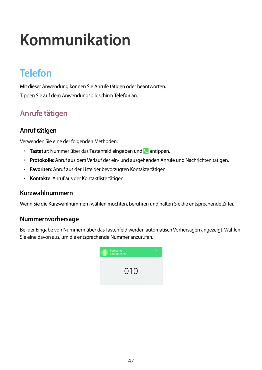 Samsung GT-I9505ZKAOPT, GT-I9505ZWAEPL manual Telefon, Anrufe tätigen, Anruf tätigen, Kurzwahlnummern, Nummernvorhersage 