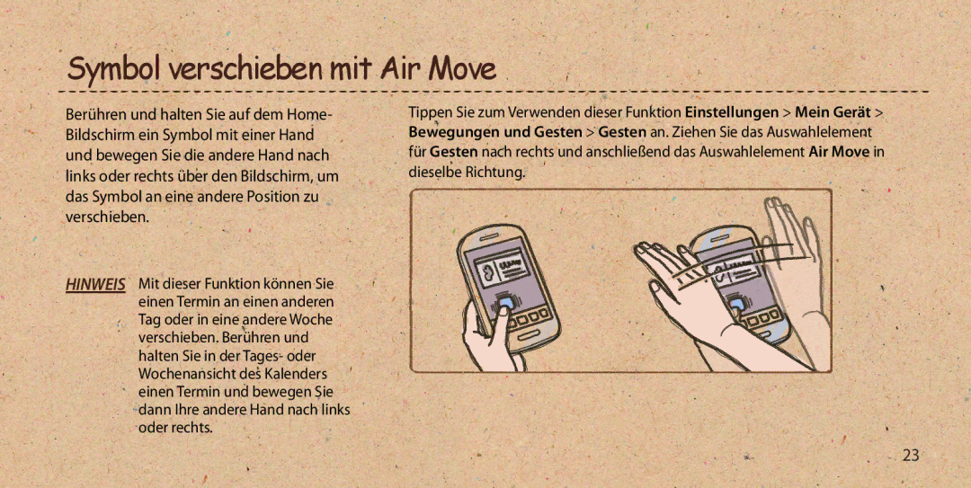 Samsung GT-I9505ZWADBT, GT-I9505ZWAEPL, GT-I9505ZRADBT, GT-I9505ZKATPL, GT-I9505ZKADBT manual Symbol verschieben mit Air Move 