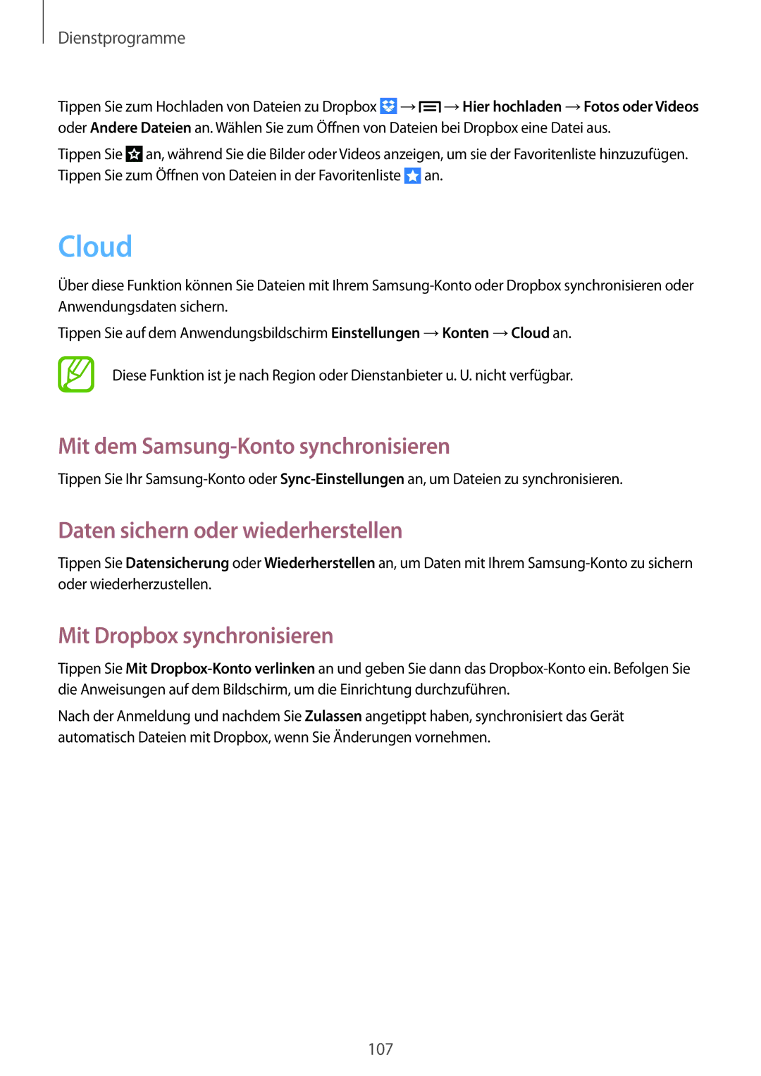 Samsung GT-I9505ZKATMN, GT-I9505ZWAEPL Cloud, Mit dem Samsung-Konto synchronisieren, Daten sichern oder wiederherstellen 