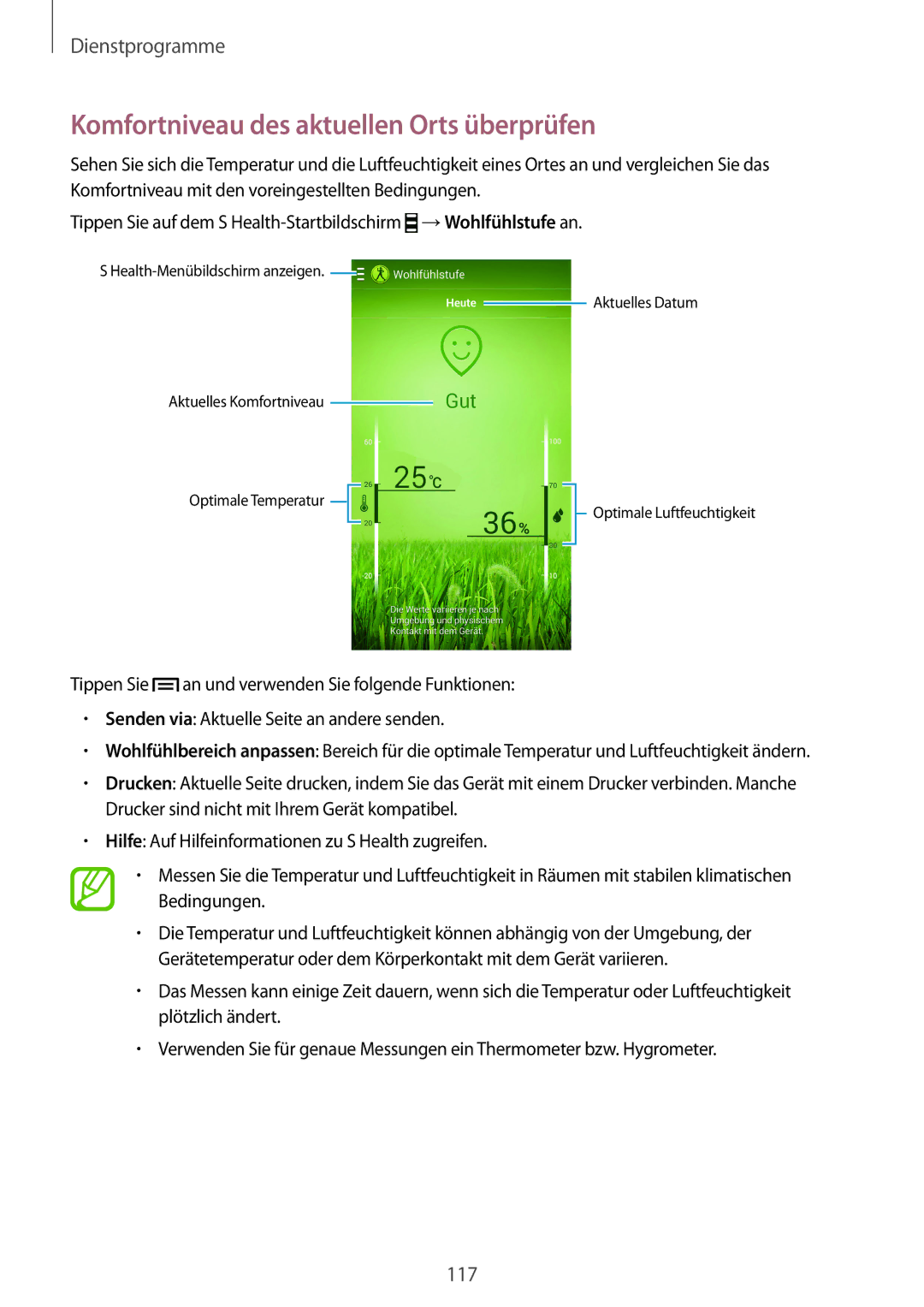 Samsung GT-I9505ZKAEPL, GT-I9505ZWAEPL, GT-I9505ZRADBT, GT-I9505ZKATPL manual Komfortniveau des aktuellen Orts überprüfen 