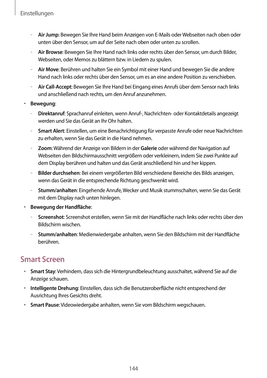 Samsung GT-I9505ZKAAUT, GT-I9505ZWAEPL, GT-I9505ZRADBT, GT-I9505ZKATPL manual Smart Screen, Bewegung der Handfläche 