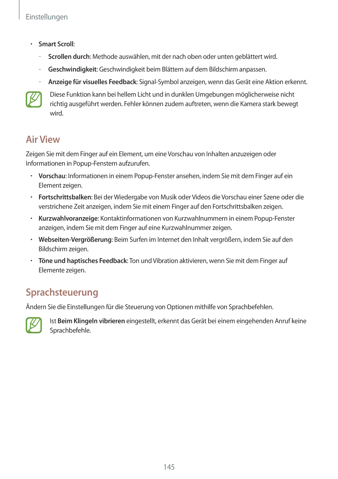 Samsung GT-I9505ZWAPLS, GT-I9505ZWAEPL, GT-I9505ZRADBT, GT-I9505ZKATPL manual Air View, Sprachsteuerung, Smart Scroll 