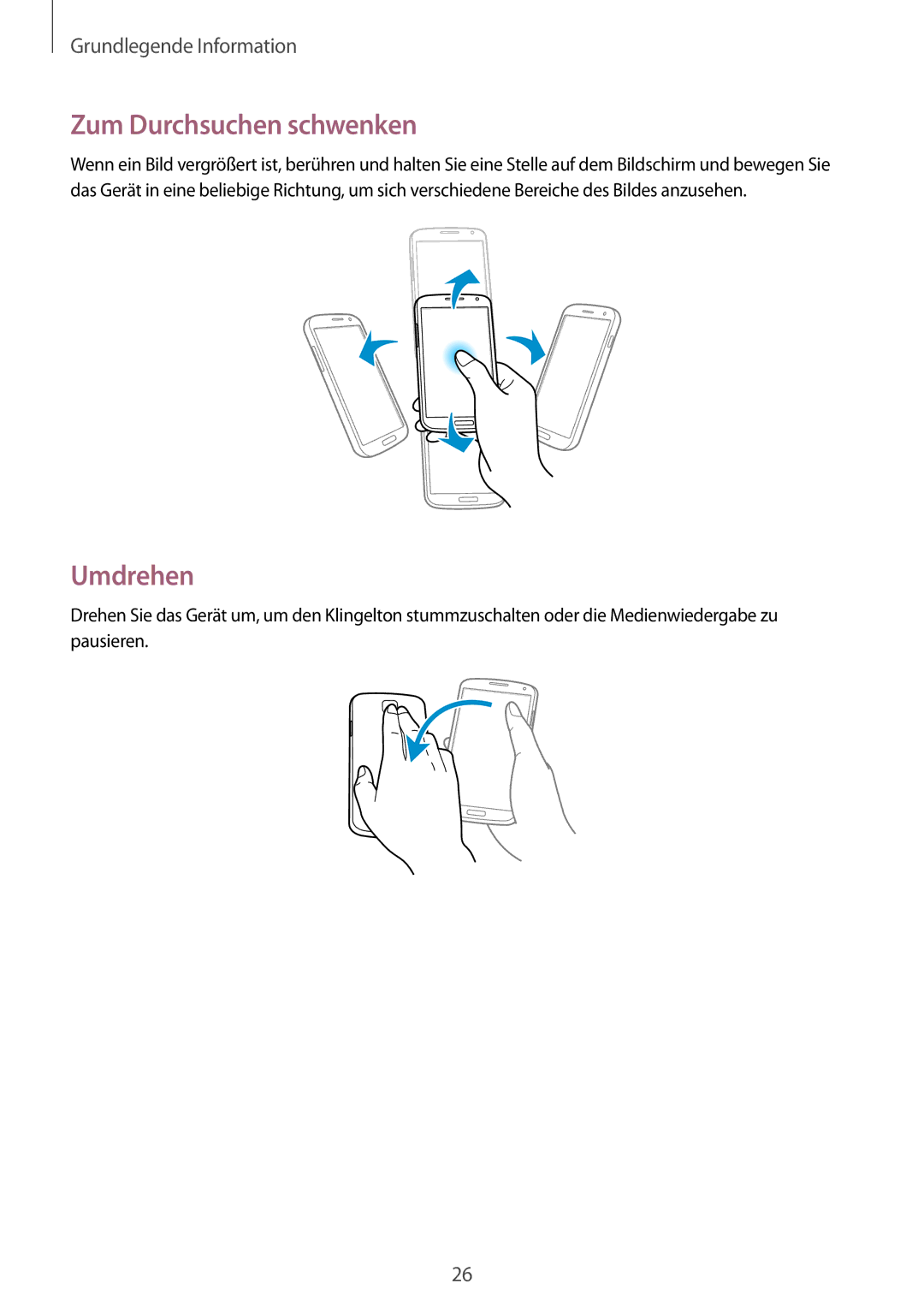 Samsung GT-I9505ZKAEUR, GT-I9505ZWAEPL, GT-I9505ZRADBT, GT-I9505ZKATPL, GT-I9505ZKADBT Zum Durchsuchen schwenken, Umdrehen 