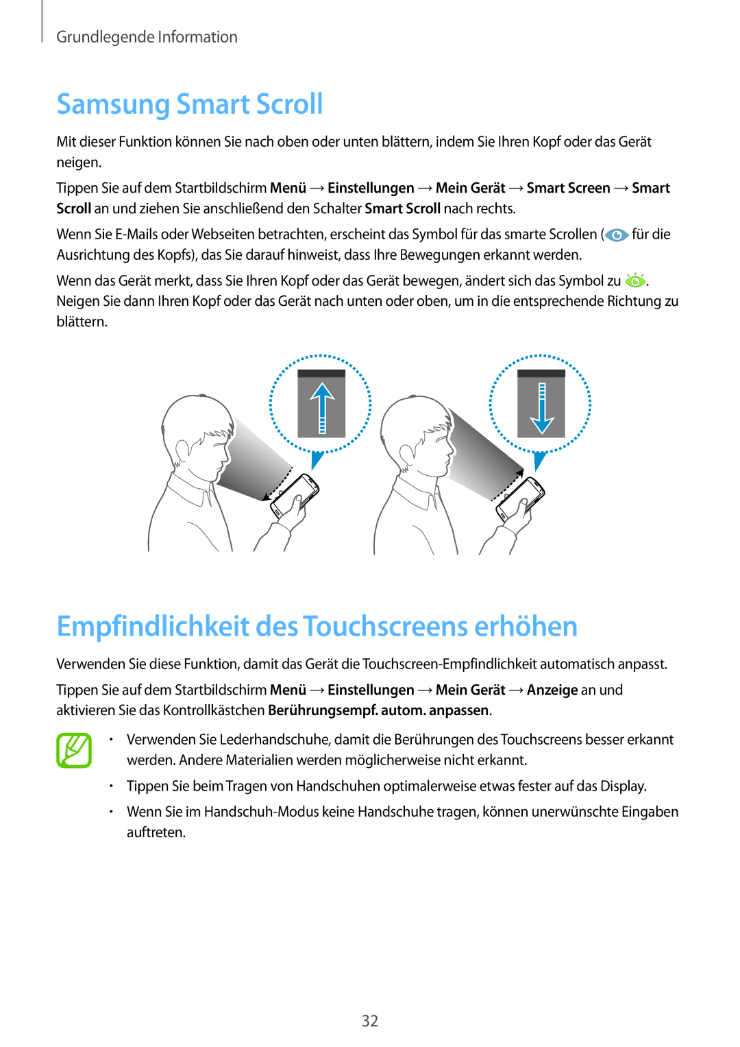 Samsung GT-I9505ZWATPH, GT-I9505ZWAEPL, GT-I9505ZRADBT manual Samsung Smart Scroll, Empfindlichkeit des Touchscreens erhöhen 