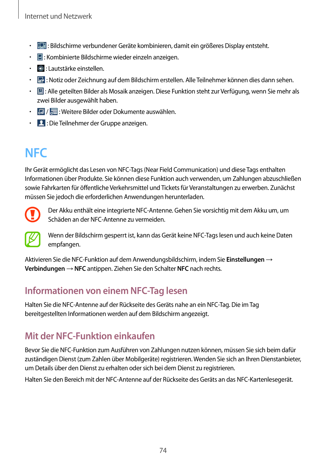 Samsung GT-I9505ZKAIDE, GT-I9505ZWAEPL manual Informationen von einem NFC-Tag lesen, Mit der NFC-Funktion einkaufen 