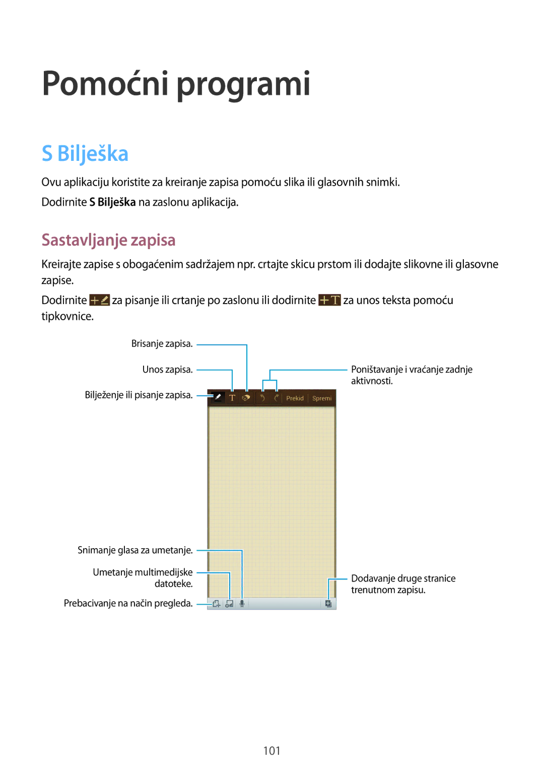 Samsung GT-I9505ZKATWO, GT-I9505ZWASEE, GT-I9505ZKASEE, GT-I9505DKYSEE, GT2I9505ZKAVIP manual Bilješka, Sastavljanje zapisa 