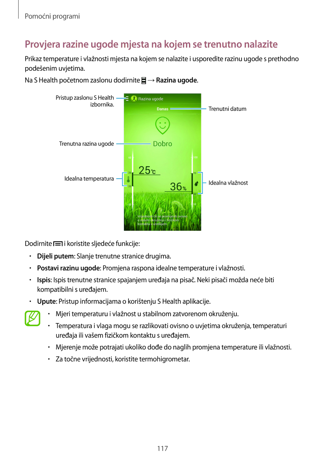 Samsung GT-I9505ZKATWO, GT-I9505ZWASEE, GT-I9505ZKASEE manual Provjera razine ugode mjesta na kojem se trenutno nalazite 