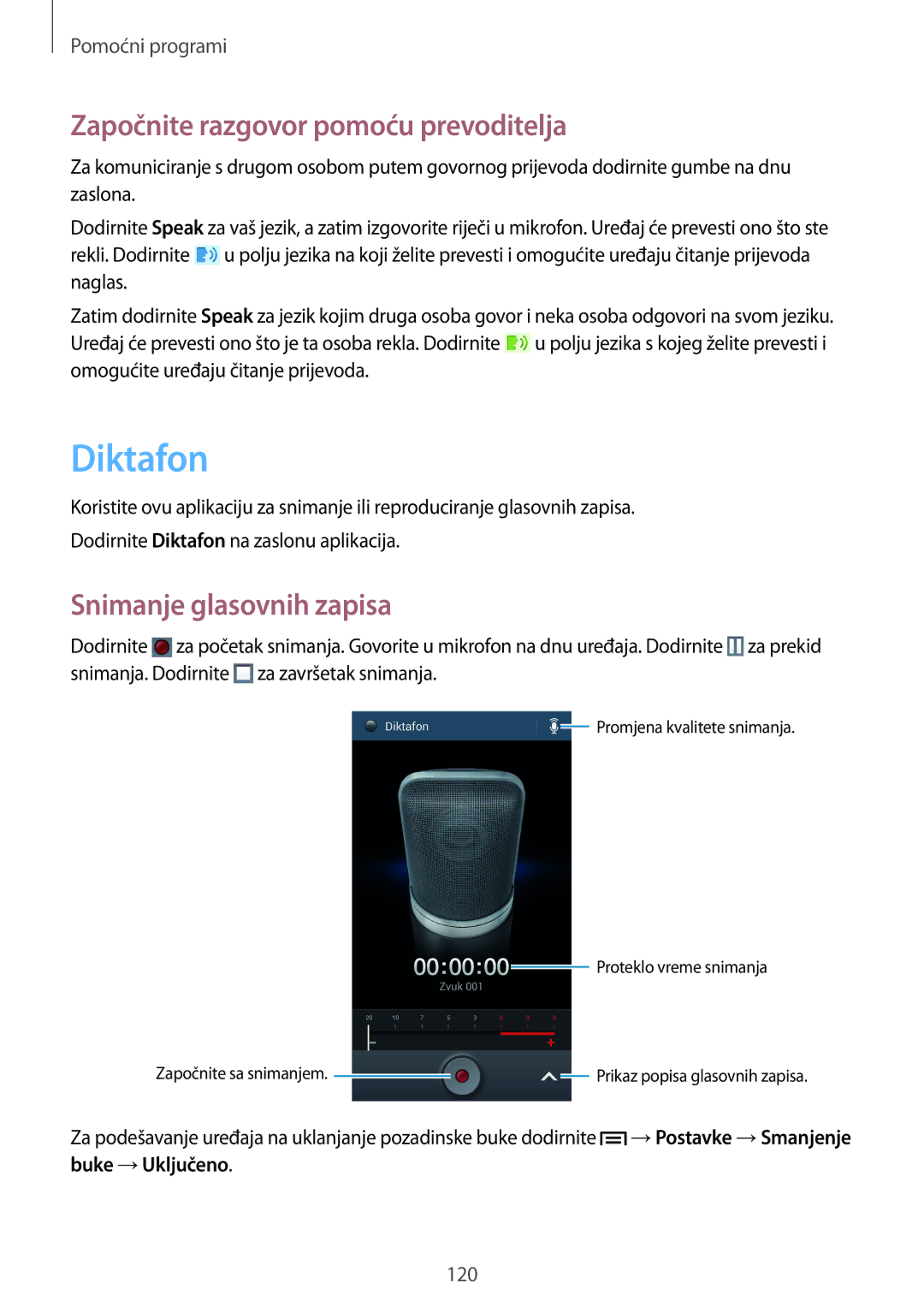Samsung GT2I9505ZWAVIP, GT-I9505ZWASEE manual Diktafon, Započnite razgovor pomoću prevoditelja, Snimanje glasovnih zapisa 