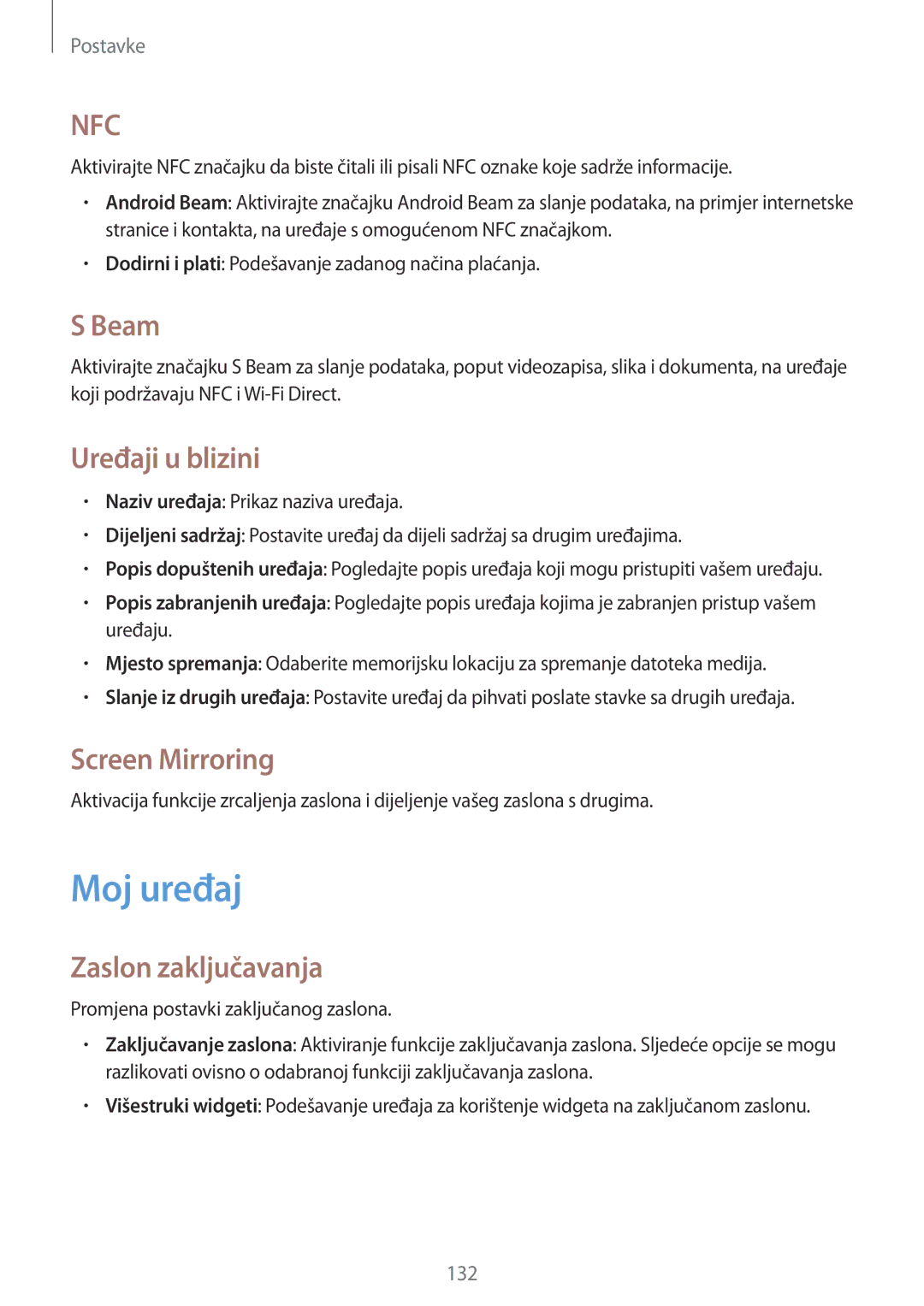 Samsung GT-I9505ZKEVIP, GT-I9505ZWASEE manual Moj uređaj, Beam, Uređaji u blizini, Screen Mirroring, Zaslon zaključavanja 