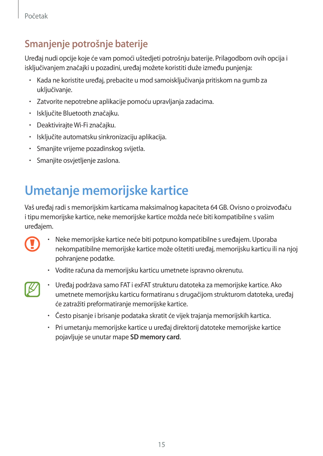 Samsung GT2I9505ZKATWO, GT-I9505ZWASEE, GT-I9505ZKASEE manual Umetanje memorijske kartice, Smanjenje potrošnje baterije 