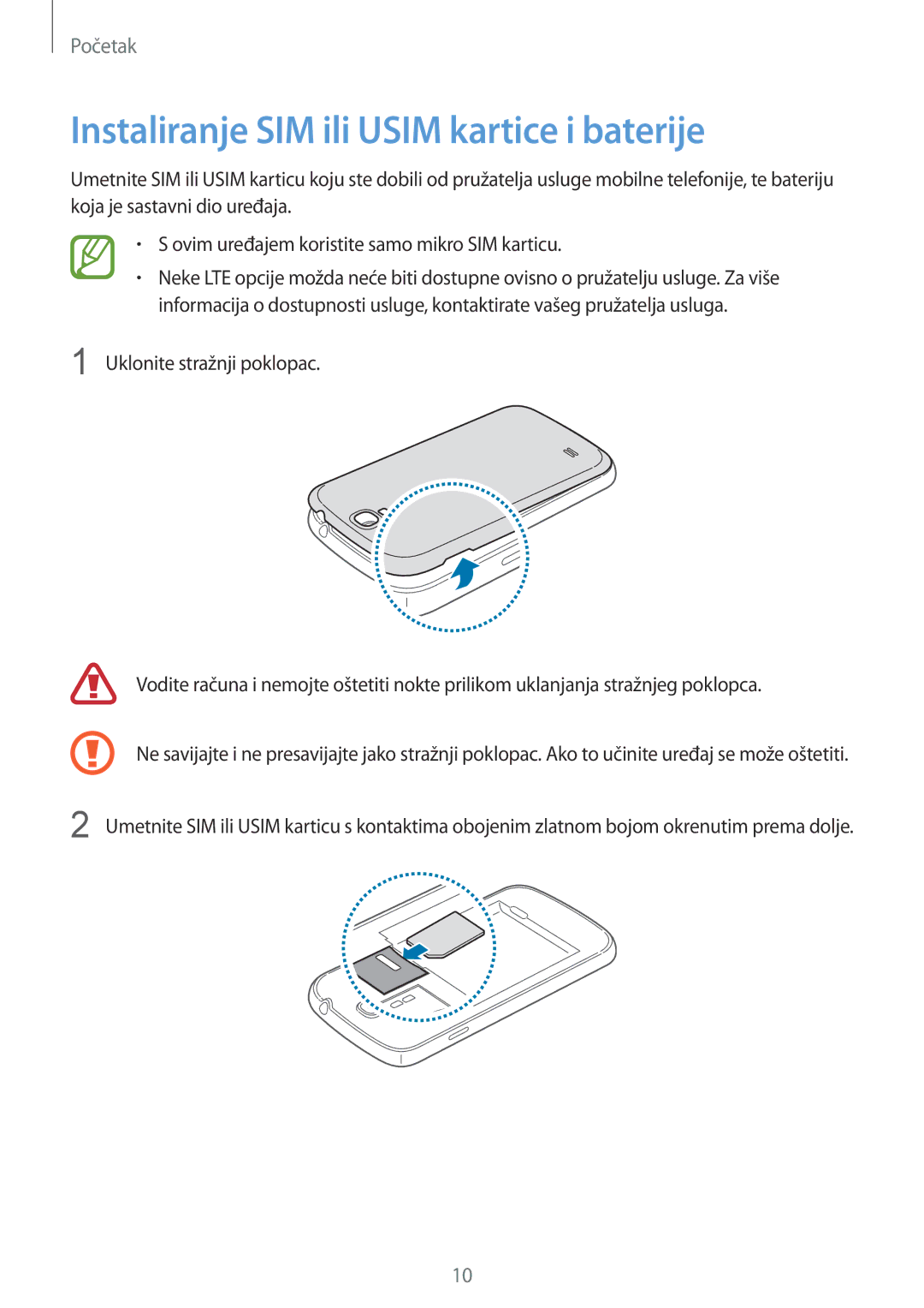 Samsung GT-I9506DKYCRO manual Instaliranje SIM ili Usim kartice i baterije 