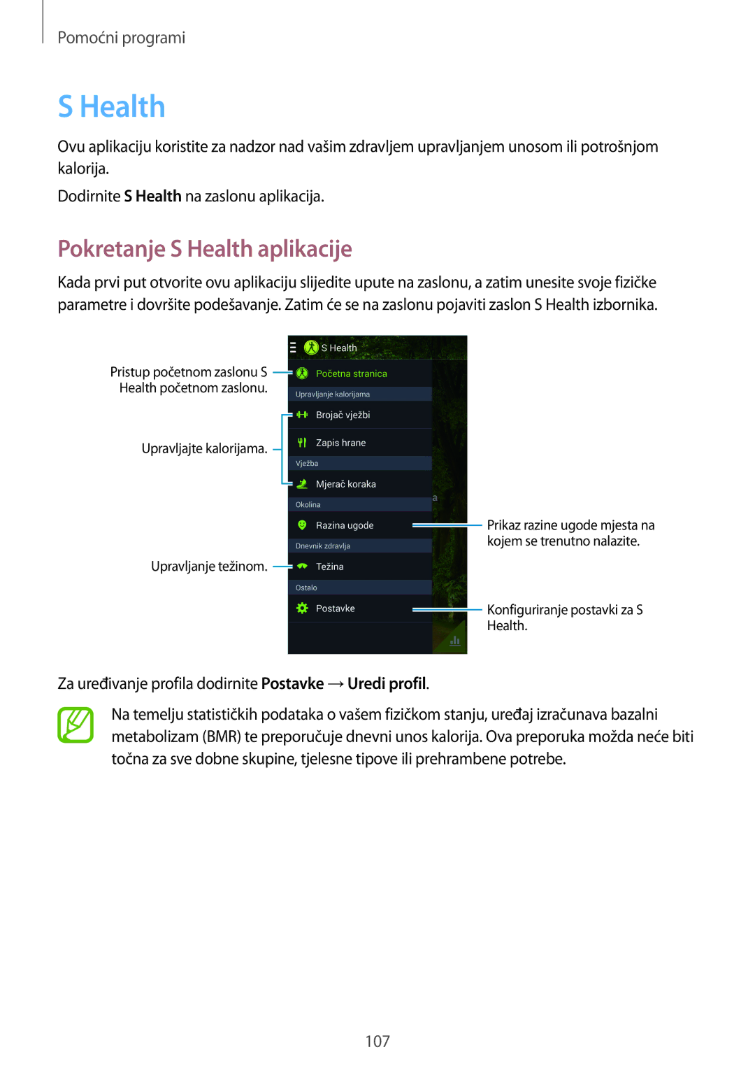 Samsung GT-I9506DKYCRO manual Pokretanje S Health aplikacije 