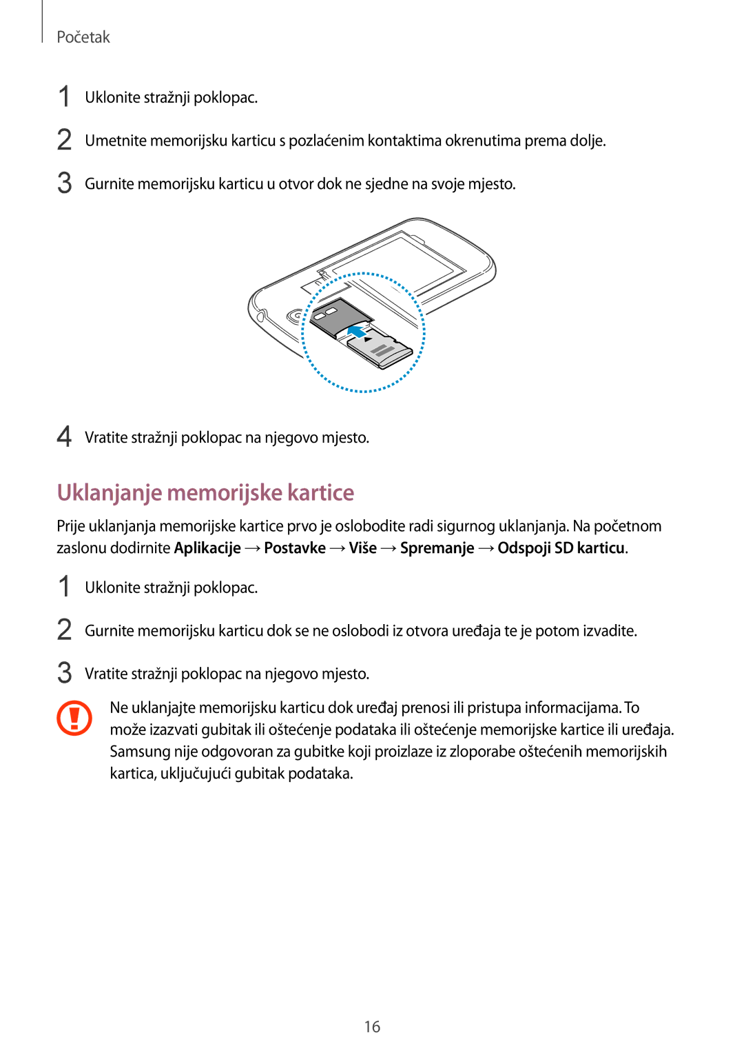 Samsung GT-I9506DKYCRO manual Uklanjanje memorijske kartice 