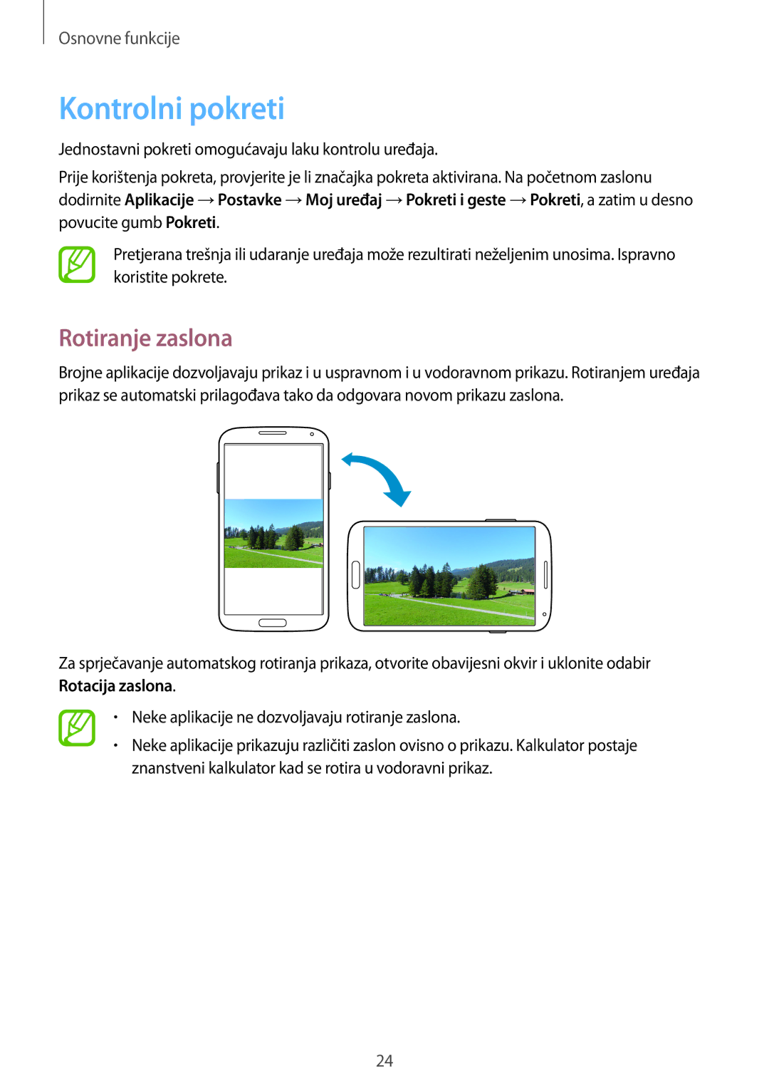 Samsung GT-I9506DKYCRO manual Kontrolni pokreti, Rotiranje zaslona 