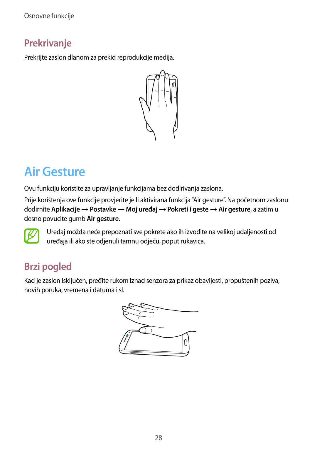 Samsung GT-I9506DKYCRO manual Air Gesture, Prekrivanje, Brzi pogled 