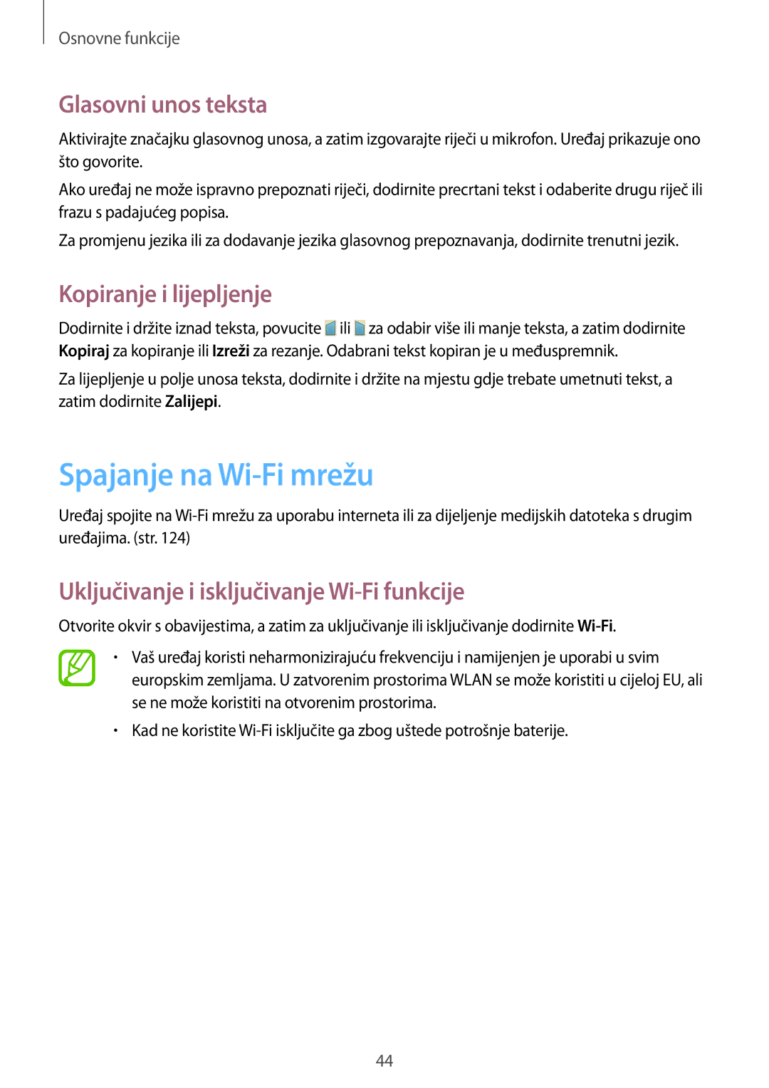 Samsung GT-I9506DKYCRO manual Spajanje na Wi-Fi mrežu, Glasovni unos teksta, Kopiranje i lijepljenje 