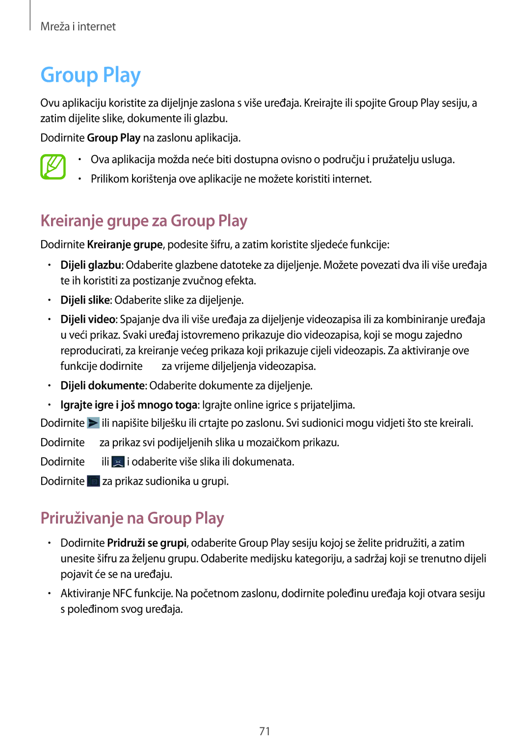 Samsung GT-I9506DKYCRO manual Kreiranje grupe za Group Play, Priruživanje na Group Play 