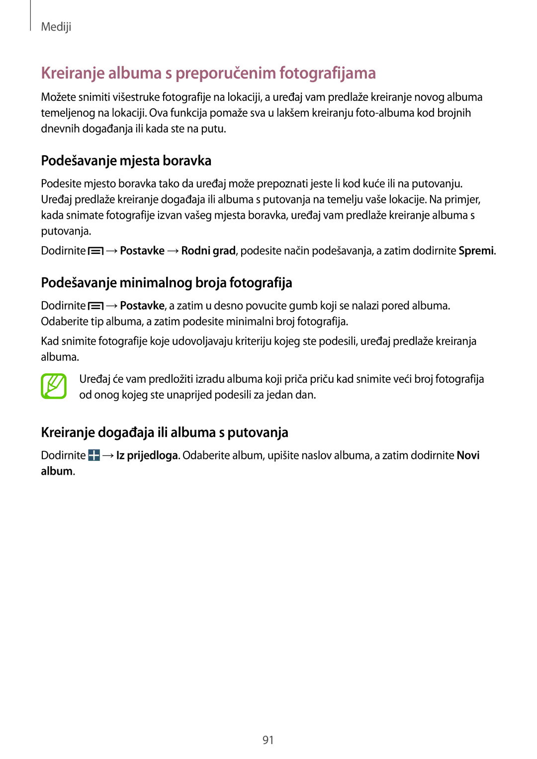 Samsung GT-I9506DKYCRO manual Kreiranje albuma s preporučenim fotografijama, Podešavanje mjesta boravka 