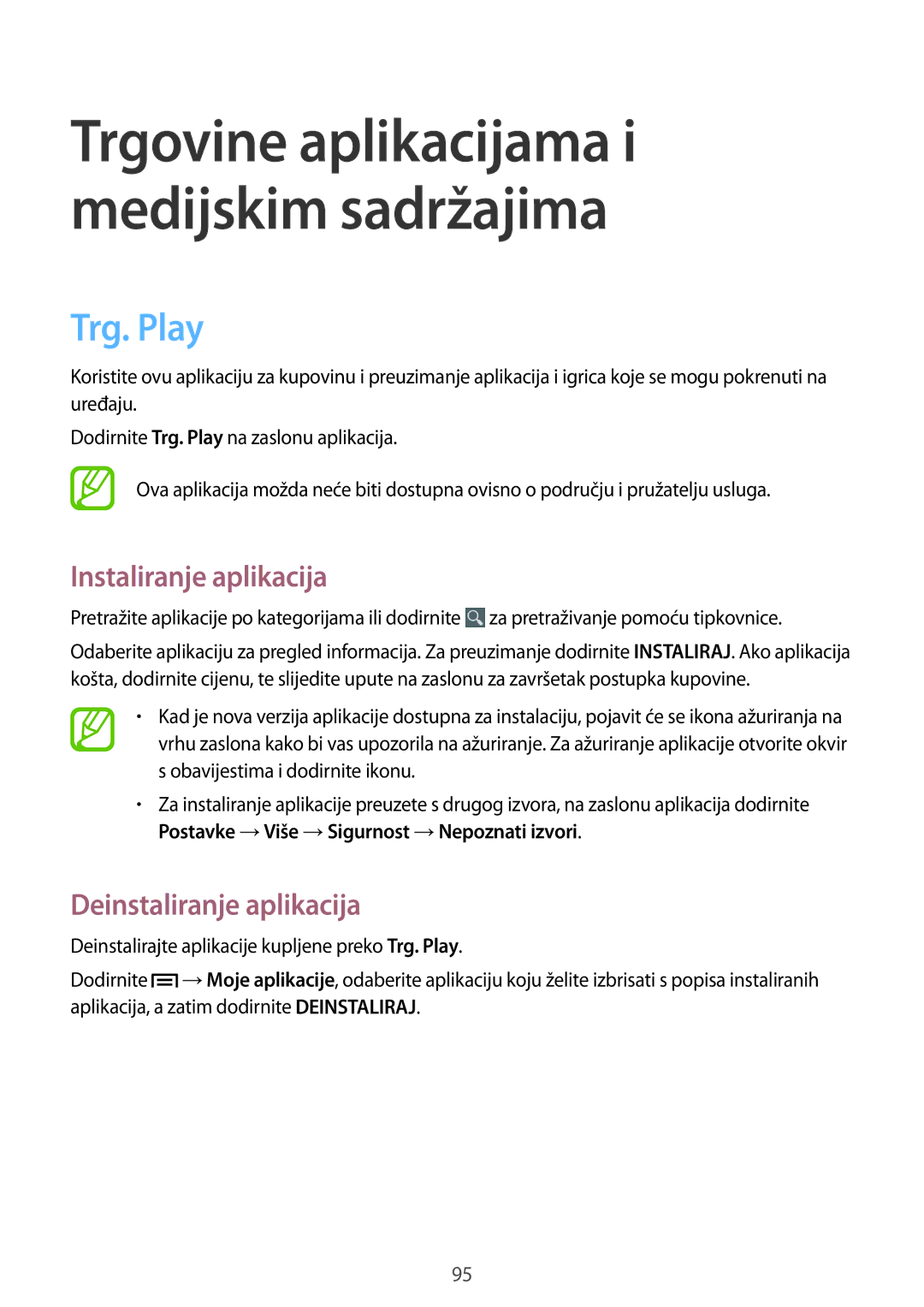 Samsung GT-I9506DKYCRO manual Trg. Play, Postavke →Više →Sigurnost →Nepoznati izvori 