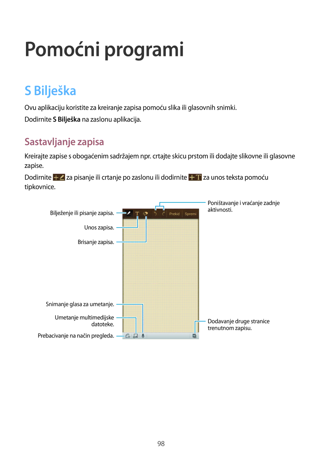 Samsung GT-I9506DKYCRO manual Bilješka, Sastavljanje zapisa 