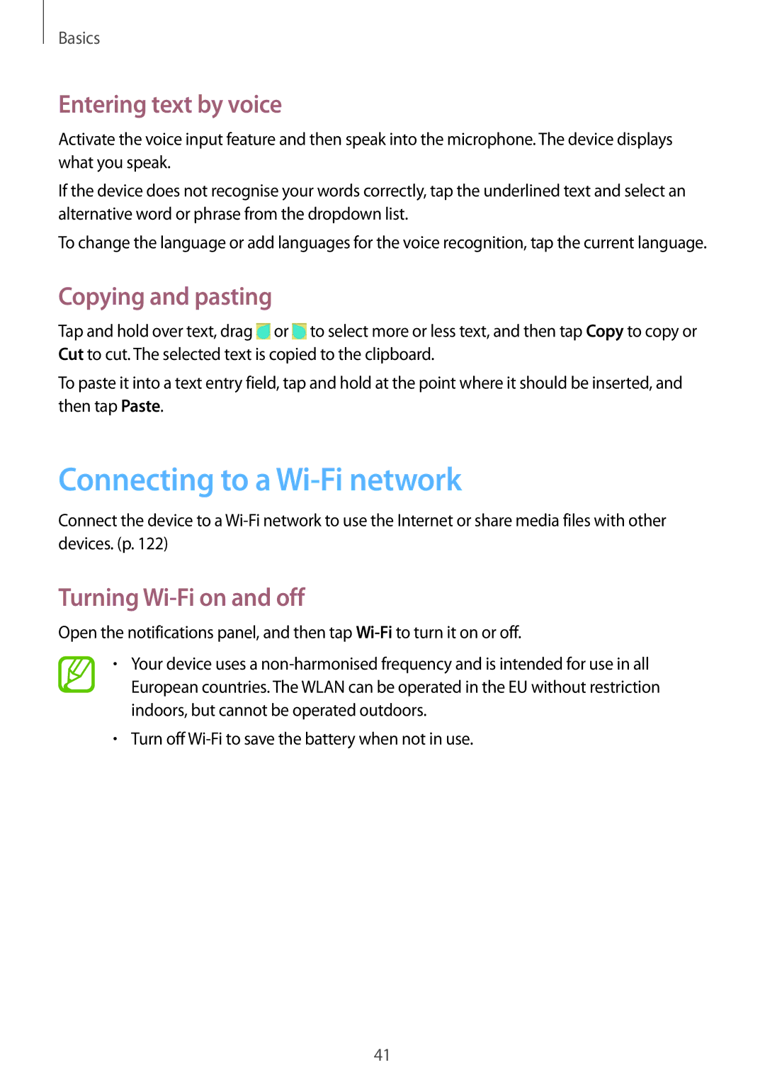 Samsung GT-I9506DKYNEE, GT-I9506DKYCYV manual Connecting to a Wi-Fi network, Entering text by voice, Copying and pasting 