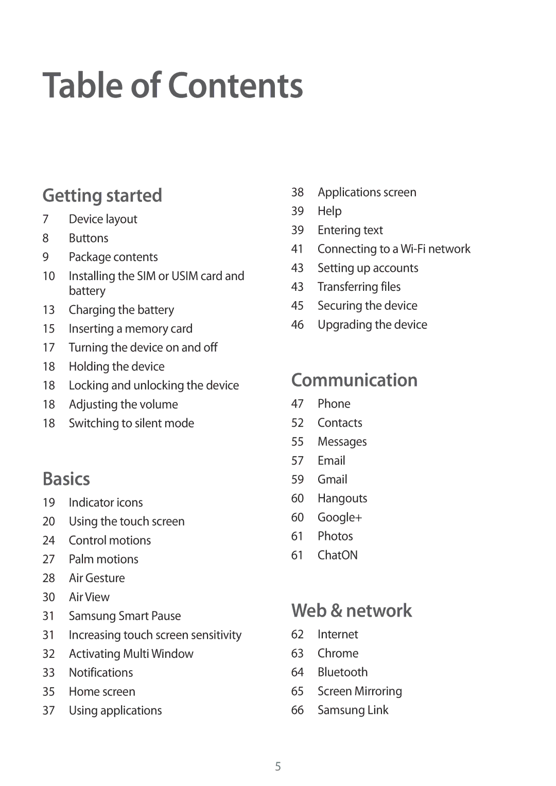 Samsung GT-I9506ZWATPL, GT-I9506DKYCYV, GT-I9506DKYDTM, GT-I9506ZPADTM, GT-I9506ZKACYV, GT-I9506ZKAVD2 manual Table of Contents 